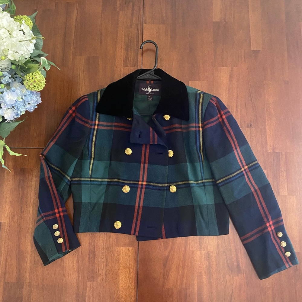 Ralph Lauren Purple Label vintage 90’s Tartan Plaid Velvet Collar Jacket